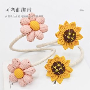 可弯曲创意收纳扣环捆绑绳家居装 厂促可爱花朵窗帘绑带一对装 饰点