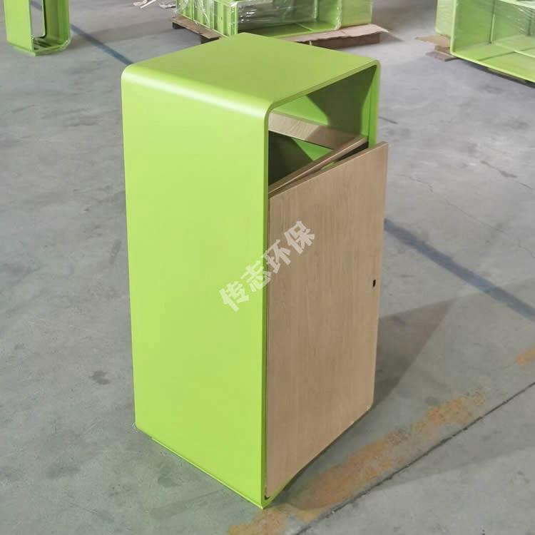 户外室内电梯口高档环卫绿色方形转木纹不锈钢分类果皮箱垃圾桶