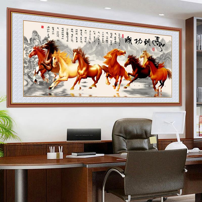 自粘壁纸壁画八骏图马到成功墙贴办公室客厅装饰画挂画八骏马贴画