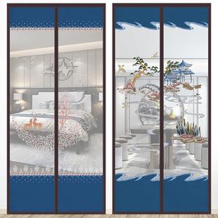 夏季 刺绣免打孔静音纱门 家用磁铁自吸加密门蚊帐防蚊门帘高档中式