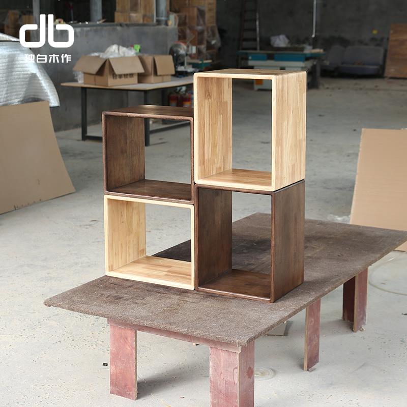 黑胡桃色实木无漆款格格柜自由组合落地矮书架简约创意格子置物柜