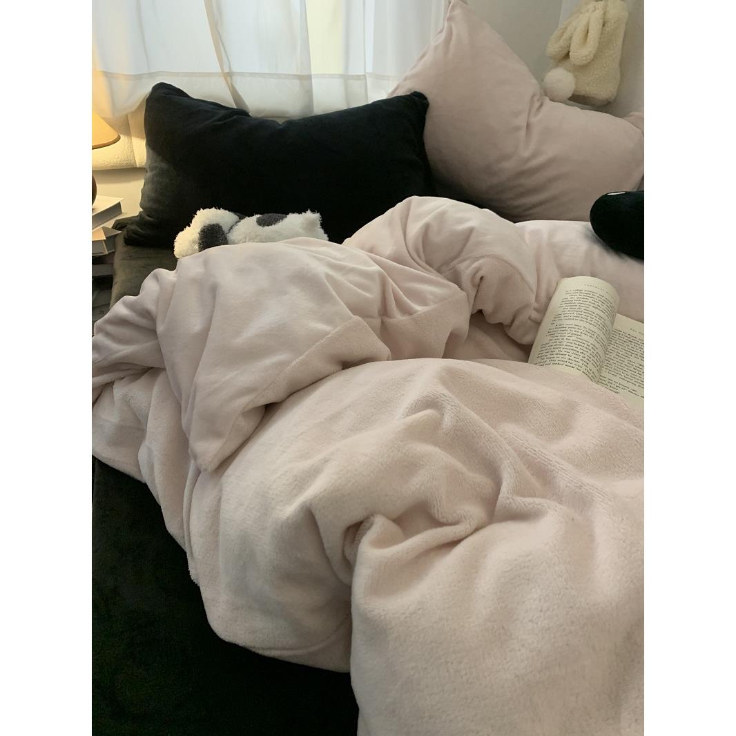 加绒加厚牛奶绒四件套冬季珊瑚绒床上床单被套保暖宿舍用品三件套