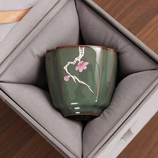高档官窑青瓷茶杯单杯主人杯男女士个人专用品茗茶盏养开片冰裂纹