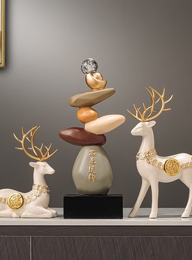 时来运转摆件招财鹿入户玄关壁龛摆D设高级感客厅酒柜电视柜装饰