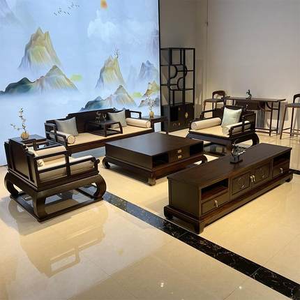 新中式实木沙发组合乌金木禅意中式罗汉床沙发简约家具客厅全套