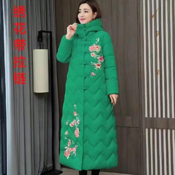 复古棉衣女盘扣新款2021棉服羽绒刺绣长款棉袄民族风中国风冬装