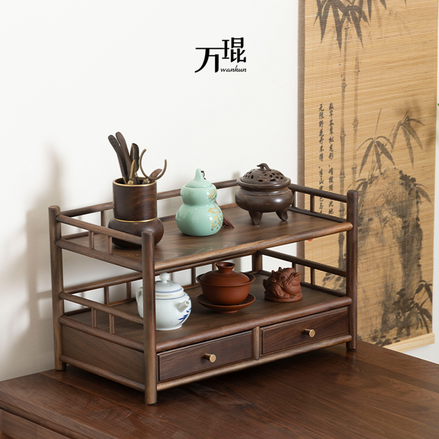 茶杯架子实木中式小型博古架茶具茶壶茶桌面摆件置物架展示架