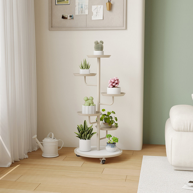 可移动花架奶油风客厅阳台落地式多层植物摆放架铁艺多肉花盆托架