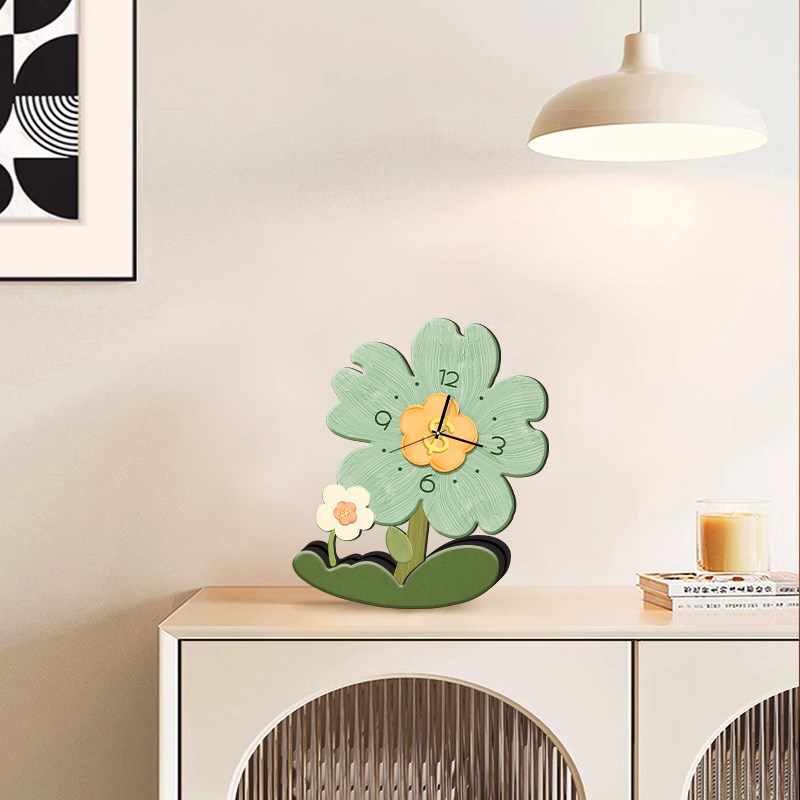 奶油风小花朵桌面j时钟摆台式2025新款客厅电视柜装饰品钟表小摆