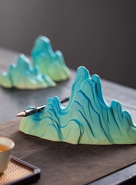 新中式鱼缸雪山j造景石头微景观陶瓷假山流水摆件枯山水只此青绿