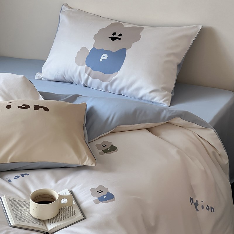 卡通小清新印花小狗全棉四件套100S长绒棉床P单被套裸睡床上用品