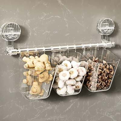 厨房吸盘挂钩免打孔置物架挂勺子B铲子挂架多功能葱姜蒜挂篮收纳