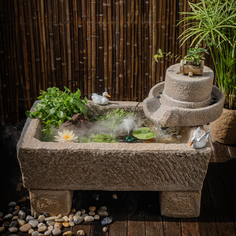 花园庭院装饰造景布置o摆件石头鱼缸花盆石槽水培睡莲荷花盆缸景