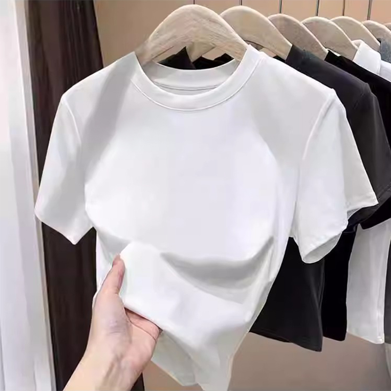 白色短袖t恤女纯棉短款显瘦上衣
