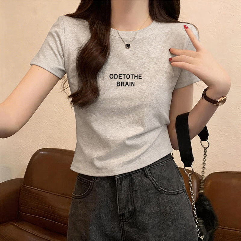 正肩纯棉短袖t恤女2026新款夏季洋气显瘦内搭减龄设计感短款上衣