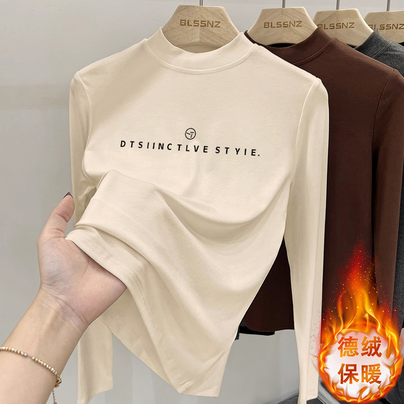 德绒半高领打底衫女长袖t恤内搭