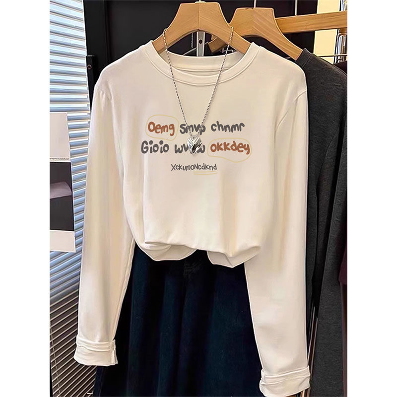 欧货圆领长袖t恤女2026秋季韩版新款白色宽松打底衫正肩ins潮