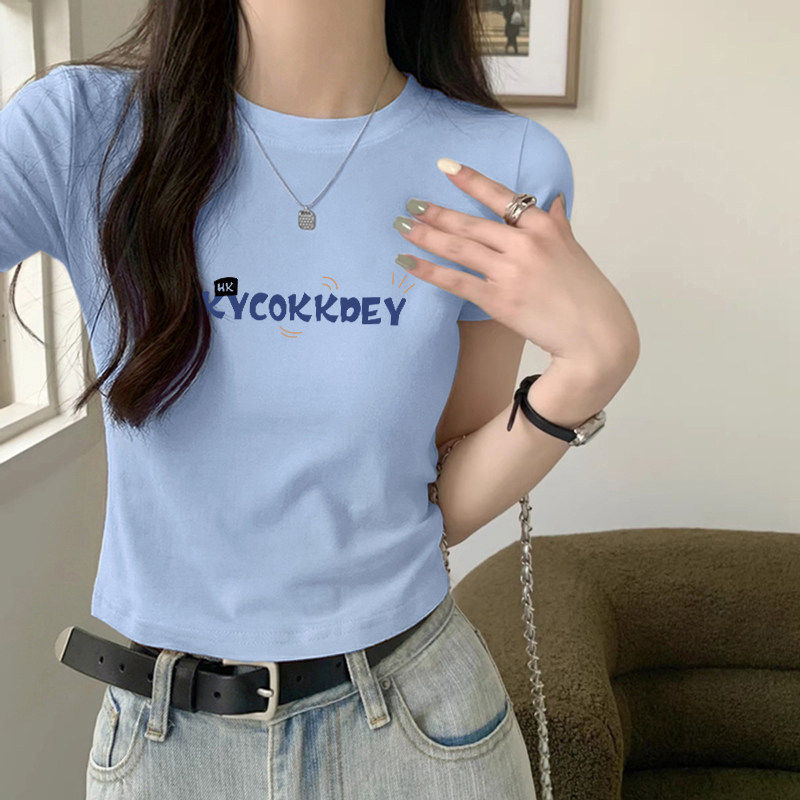 正肩纯棉短款t恤女夏短袖2026新款内搭半袖打底高腰显瘦韩系上衣