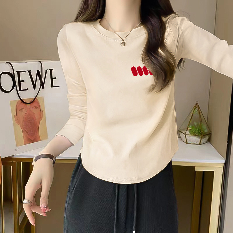 正肩长袖t恤女短款高腰辣妹上衣早秋季设计感打底衫显瘦内搭