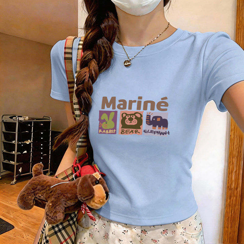 多巴胺夏季新款短袖t恤女设计感小众小个子纯棉正肩短款显瘦上衣