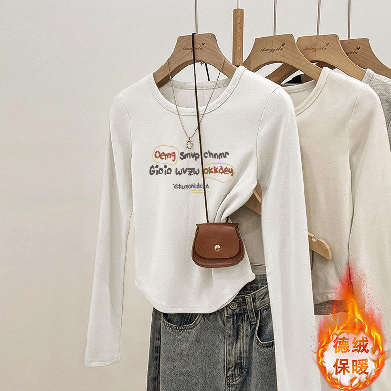 长袖正肩t恤女2026秋冬季新款设计感别致小个子德绒内搭短款上衣