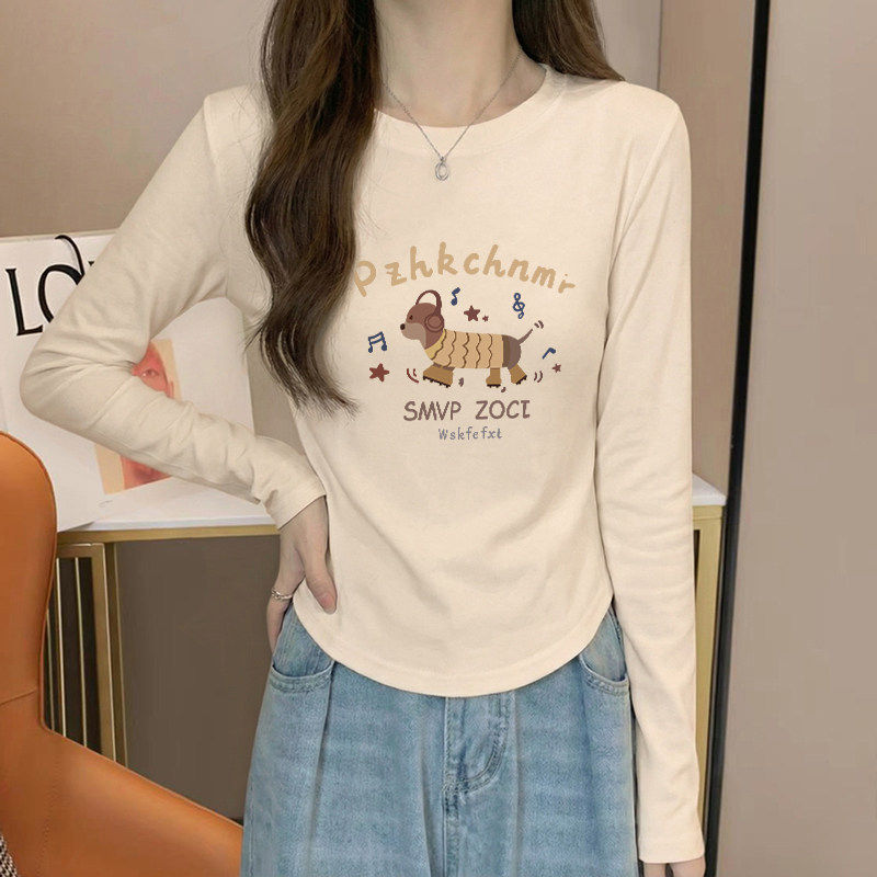 2026春秋新款不规则弧形下摆正肩长袖t恤女纯棉修身减龄短款上衣