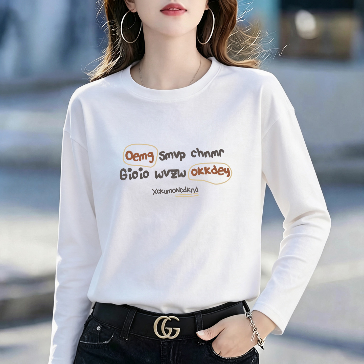 2026秋冬新款韩版字母印花圆领长袖T恤女松弛感显瘦内搭外穿上衣