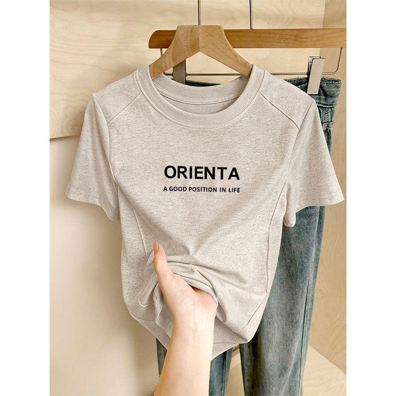 别致鱼骨短款上衣纯棉高腰2026新款白色夏季正肩不规则短袖t恤女