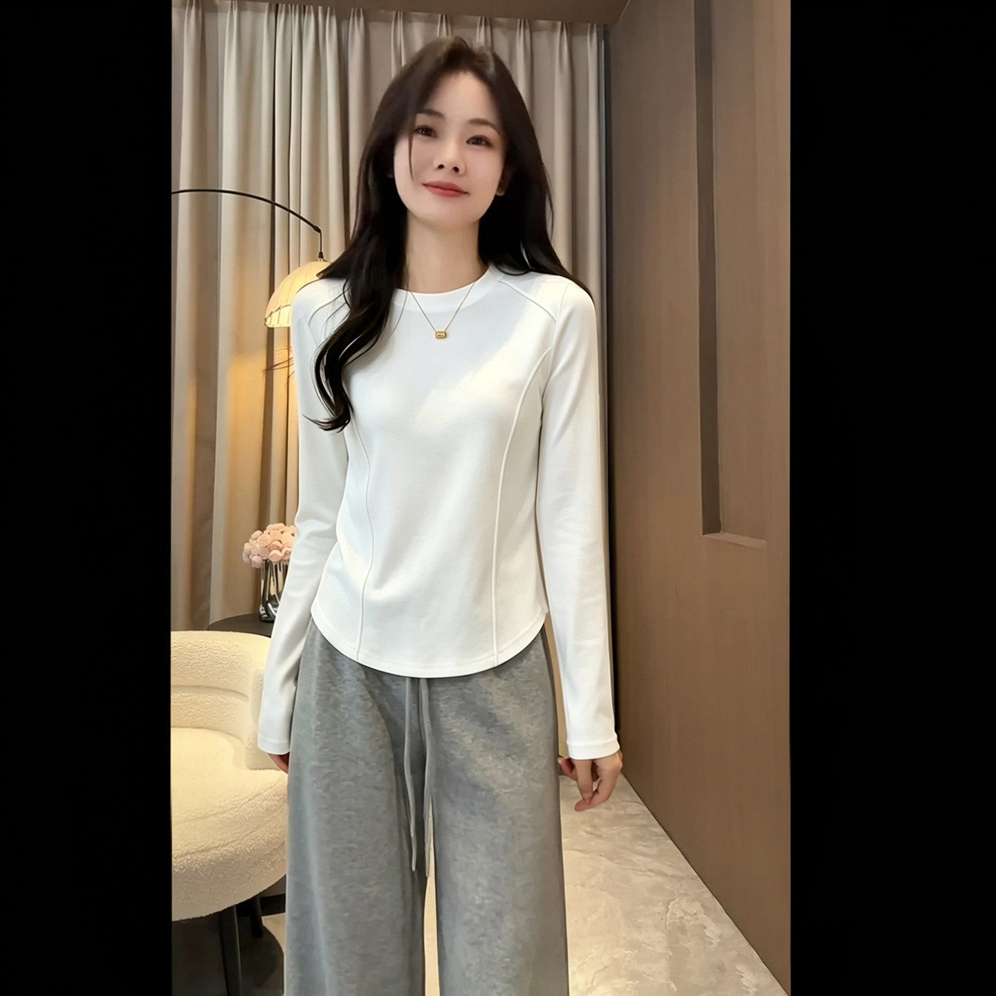 通勤风白色不规则小众长袖T恤女秋季新款韩系减龄小个子短款上衣
