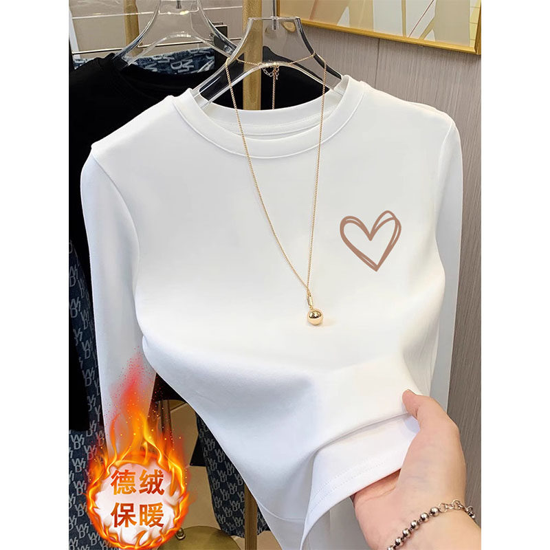 加厚保暖德绒圆领打底衫女秋冬内搭修身显瘦小个子长袖t恤上衣