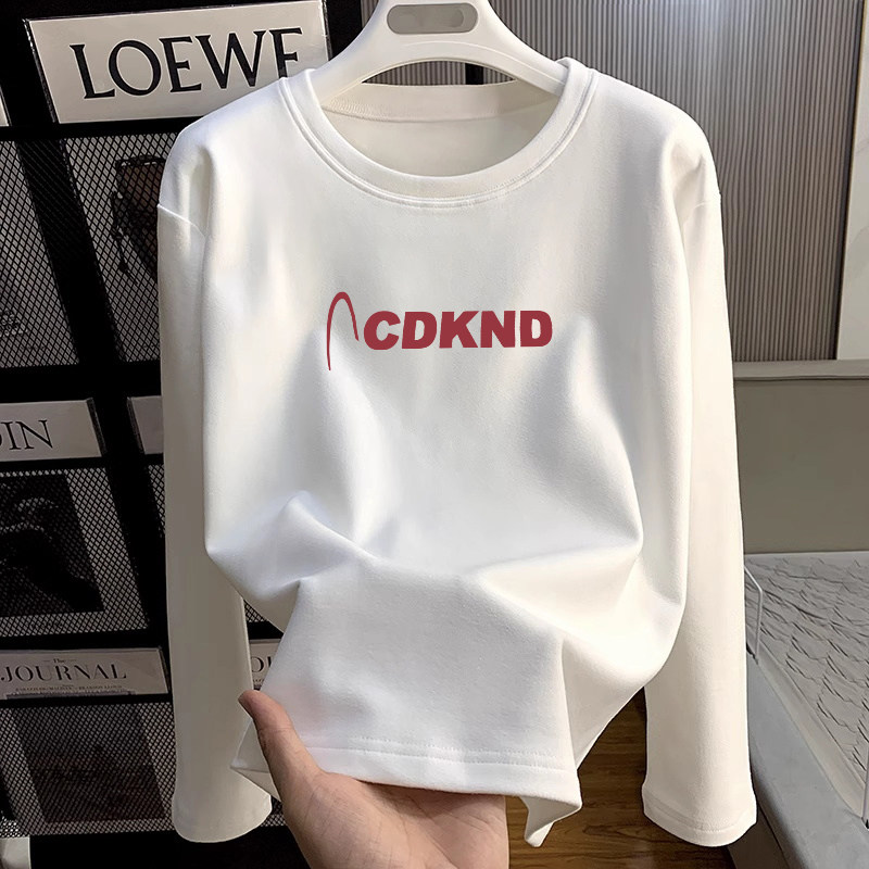 白色长袖打底衫女春秋2026新款正肩T恤内搭圆领宽松百搭上衣