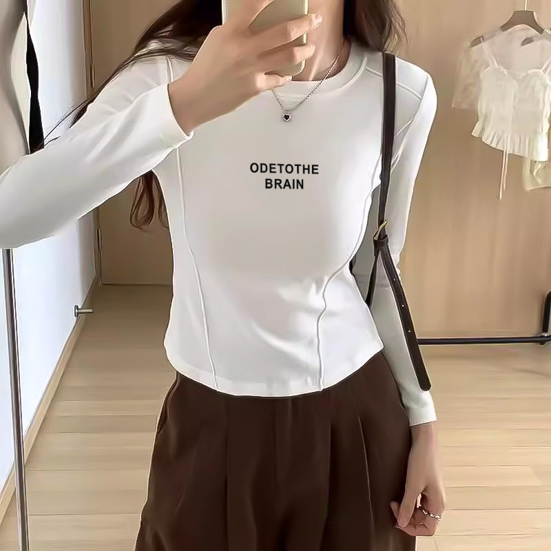 不规则下摆修身百搭长袖T恤女2026早秋收腰显瘦纯欲短款鱼骨上衣