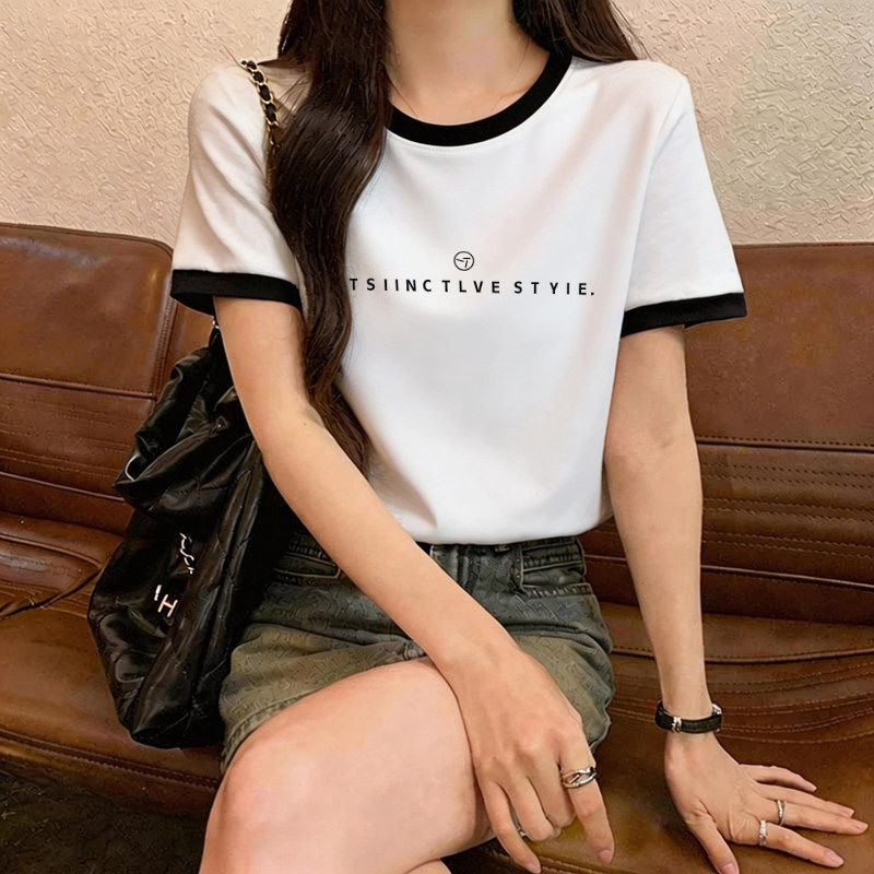 欧货纯棉白色t恤女2026年夏季新款正肩宽松短袖字母印花体恤上衣