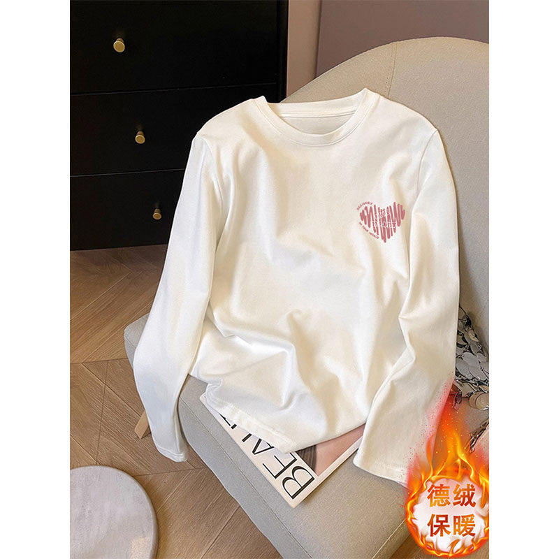 秋冬季新款长袖t恤女高级感内搭德绒加厚白色宽松百搭打底衫上衣