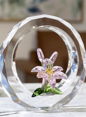 现代轻奢粉色g水晶花摆件创意客厅酒柜书房办公室家居装饰品礼品