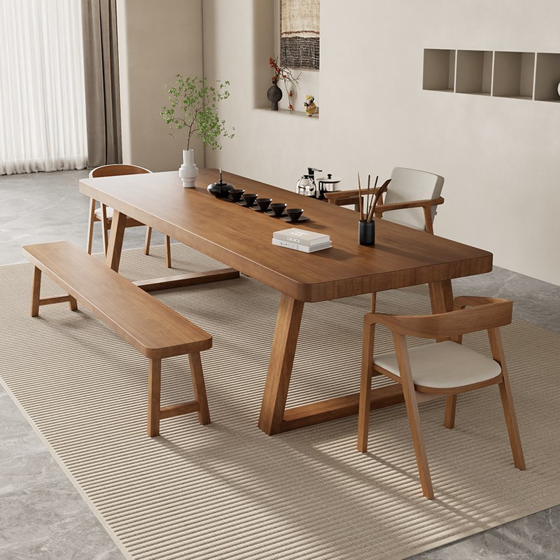 新中式大板实木茶桌茶几客厅家用餐桌茶桌N一体两用长条桌泡茶台