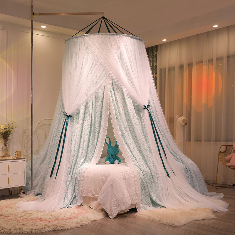 2023新款遮光蚊帐吊顶双层床幔挡风圆顶家用卧室伸缩公主风儿童床