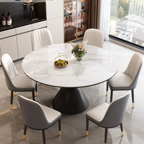 意式旋转可伸缩岩板高端小户型餐桌小蛮腰方圆两用新款餐桌椅组合