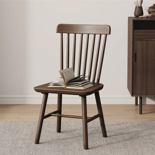 纯实木餐椅家用中古风靠背餐桌温莎椅橡胶木书桌椅子商用餐厅茶椅