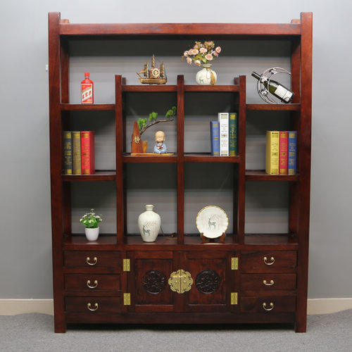 老船木博古架实木书架展示柜客厅办公室茶室茶叶架隔断落地储物架