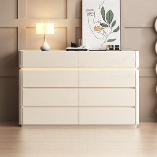 智能超薄斗柜实木奶油风卧室床尾置物柜轻奢高级感客厅靠墙储物柜