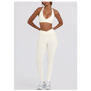 新款*Csb挂脖运动内衣 普拉提训练跑步长裤健身短裤瑜伽服套装女