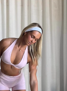 澳洲*CSB CelineCrop运动挂脖文胸 性感深V内衣健身服瑜伽背心