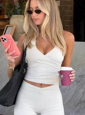 CSB新款瑜伽背心！性感挂脖文胸瑜伽套装运动短裤普拉提健身服