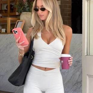 CSB新款瑜伽背心!性感挂脖文胸瑜伽套装运动短裤普拉提健身服