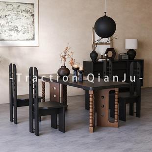 复古原木高级感工作台 中古风实木餐桌小户型家用吃饭桌北欧风法式