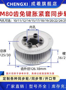 免键涨紧套同步轮5M80齿 槽宽16/21/26 内孔10-25 外径126.18带轮