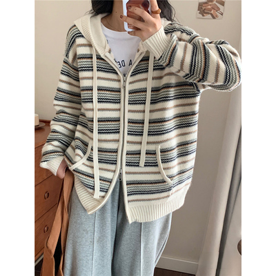 秋装女款2025年新款春秋连帽拉链毛衣针织开衫外套女外穿上衣秋季