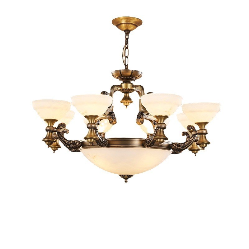 美式全铜欧式客厅吊灯客厅灯具简欧仿云石餐厅书房自建大别墅灯饰