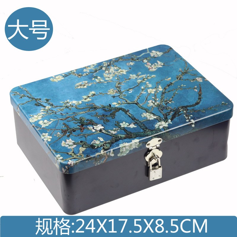 现货长方形带锁马口铁盒大号金属复古收纳盒礼品包装